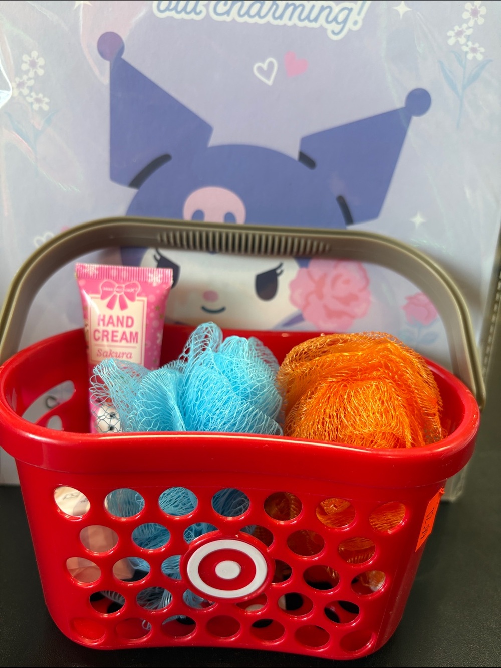 Target 5pcs Red MINI Basket&Blue&Orange Bath Poufs &Bath ball&Pink Hand cream